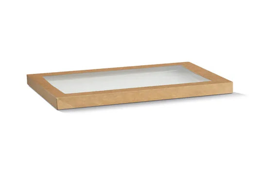 Rectangle Kraft Catering Tray Lid -Large -PET Window-100/ctn