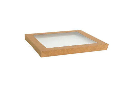 Rectangle Kraft Catering Tray Lid -Medium -PET Window-100/ctn