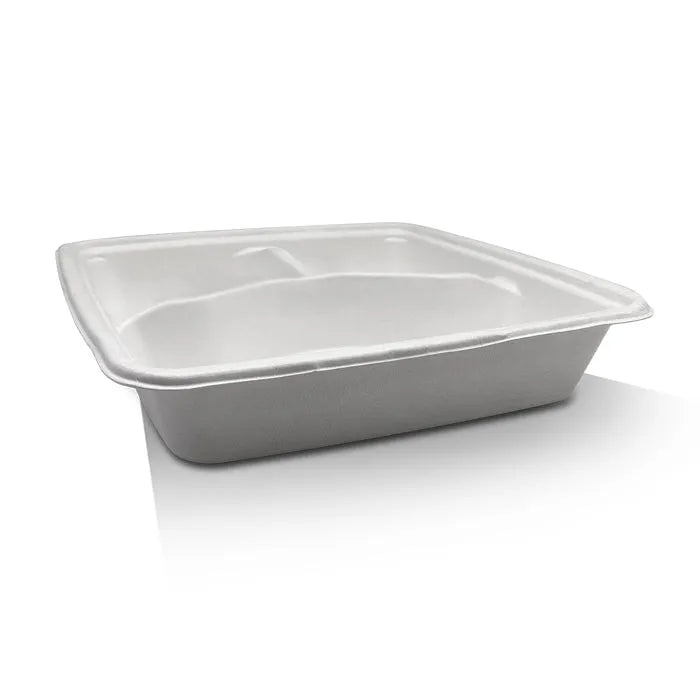 Square Takeaway Tray 9″ 3 Compartment 200pc/ctn