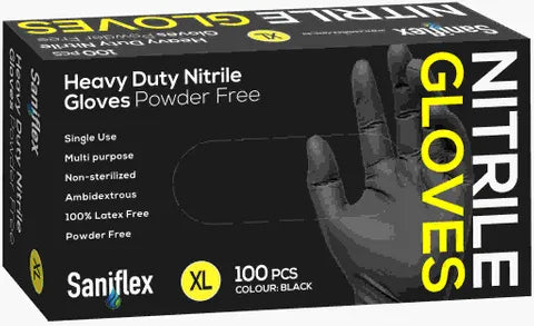 Free shipping Free shipping on all orders over $150. Easy returns We offer a 30-day peace of mind returns. Need help? Need help? 24/7 Dedicated support. Saniflex' H/Duty Nitrile BLACK XL Powder Free Gloves