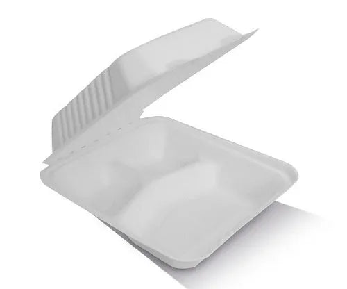 Clamshell Sugarcane 8″ 3 Compartments 200pc/ctn