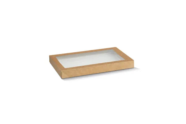 Rectangle Kraft Catering Tray Lid -Small-PET Window-100/ctn
