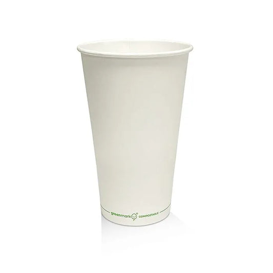 16 oz PLA-Coated SW Hot Cup – Plain White (1000 pcs/carton, 90 × 58 × 137 mm)