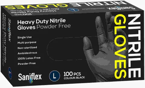 Saniflex' H/Duty Nitrile BLACK Large Powder Free Gloves