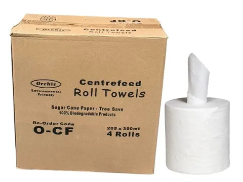 Orchis' Centrefeed Roll Towels Biodegradable (205x300m) 4 Rolls/CTN