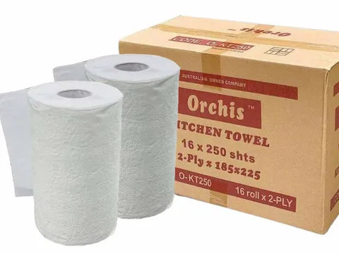 Orchis' 2-Ply Kitchen Towel Roll Perforated (185x225mm) (16Rolls/CTN) (250shts/Roll)
